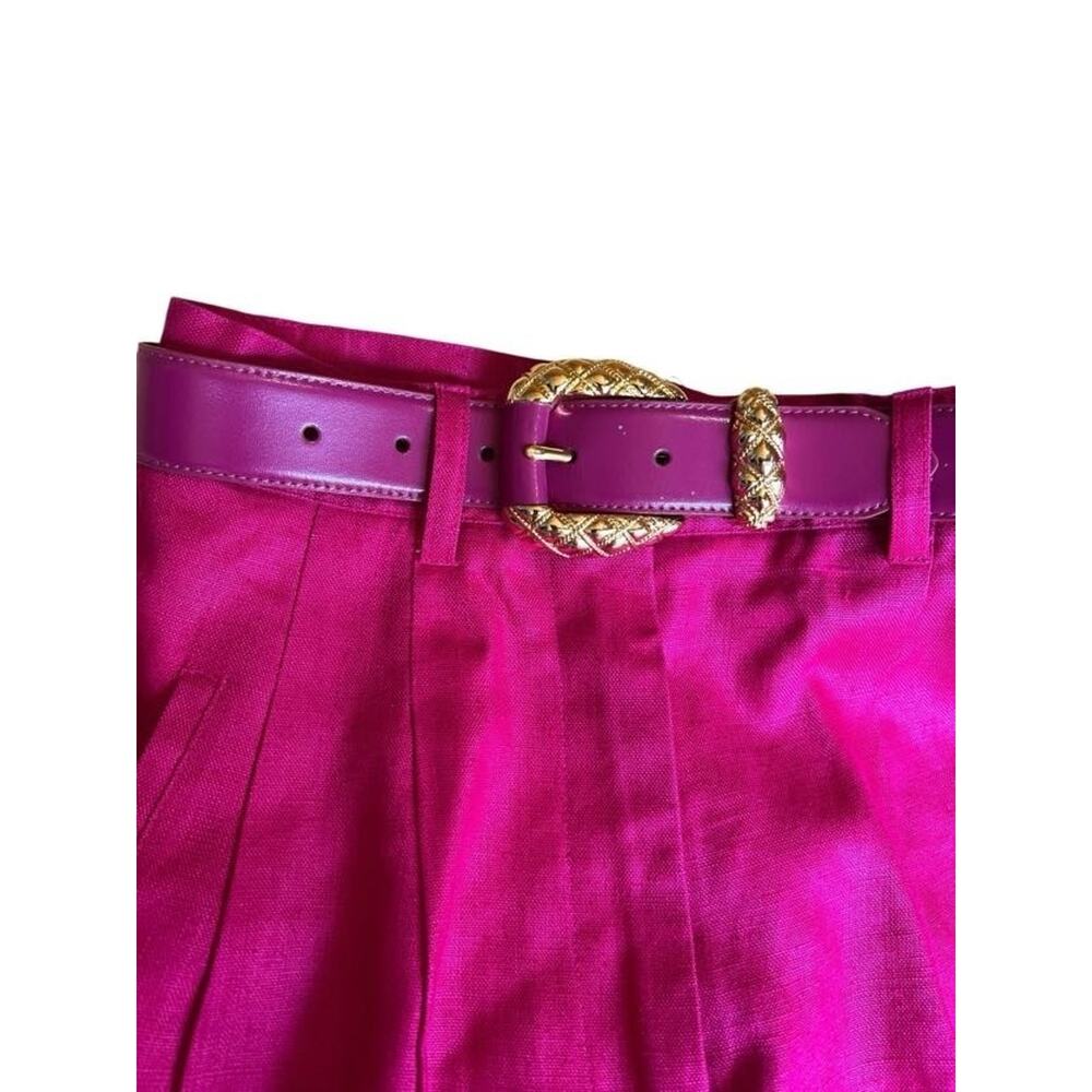 Point of View High Rise Preppy Pleated 100% Linen Bermuda Short Fuchsia Size 4 - Picture 2 of 8